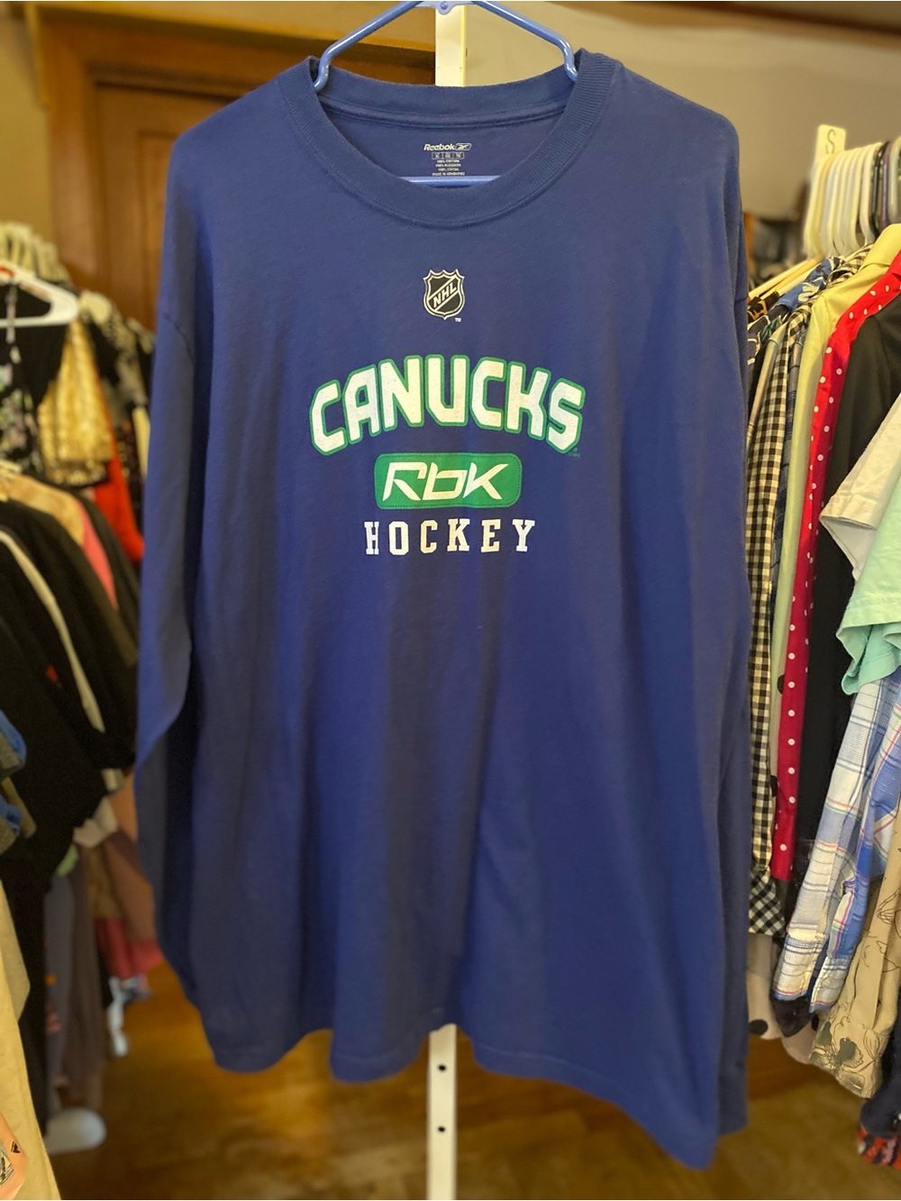 Reebok Navy Blue Canucks RBK Long Sleeve Hockey Tee